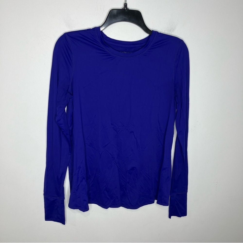 Athleta long‎ sleeve open back top blue purple size small